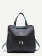 Romwe Black Faux Leather Buckled Strap Backpack