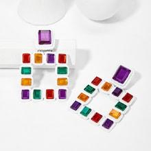 Romwe Color-block Open Square Drop Earrings 1pair