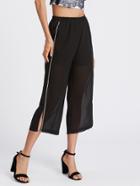 Romwe Side Split Chiffon Wide Leg Crop Pants