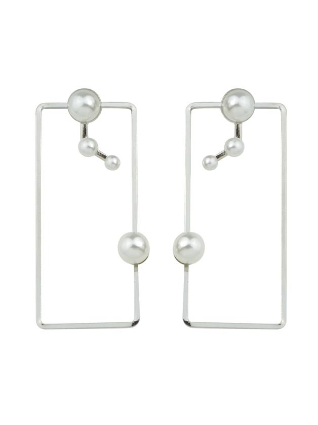 Romwe Silver Color Pearl Big Square Shape Stud Earrings