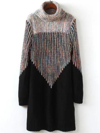 Romwe Turtleneck Black Sweater Dress