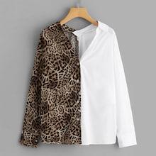 Romwe Single Breasted Contrast Leopard Blouse