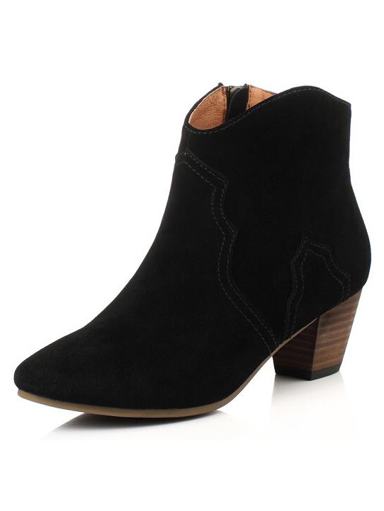 Romwe Black Zipper Side Suede Mid Heeled Boots