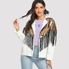 Romwe Contrast Sequin Fringe Embellished Colorblock Jacket