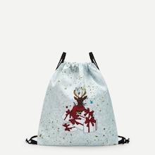 Romwe Christmas Cartoon Elk Pattern Drawstring Backpack