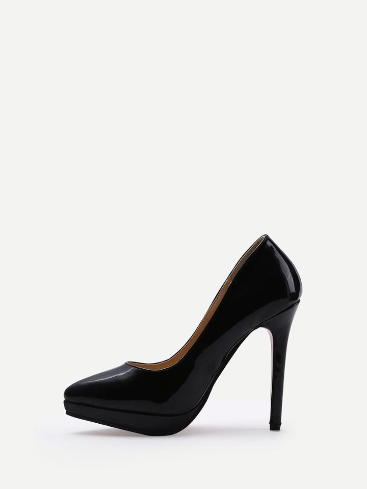 Romwe Black Faux Patent Leather Pumps