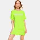 Romwe Letter Print Neon Lime T-shirt Dress