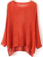 Romwe Dip Hem Hollow Orange Sweater