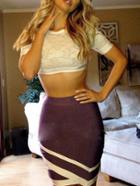 Romwe Lace Crop Top With Striped Wraped Zipper Skirt