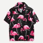 Romwe Guys Flamingo Print Single-breasted Shirt