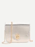 Romwe Gold Diamond Textured Twist Lock Chain Bag