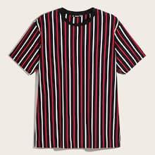 Romwe Guys Round Neck Striped Tee