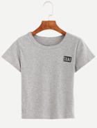 Romwe Letter Embroidered Crop T-shirt - Grey