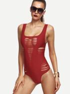 Romwe Red Cutout Strappy One Piece Swimwear