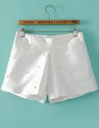 Romwe With Sequined Back Zipper White Shorts