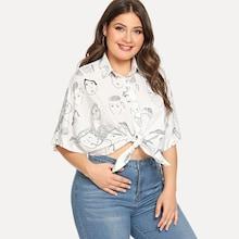 Romwe Plus Figure Print Blouses