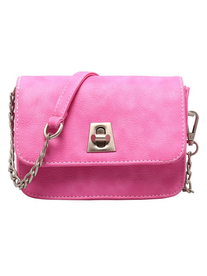 Romwe Pink Twist Lock Pu Chain Bag