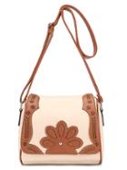 Romwe Contrast Laser-cut Flower Patch Flap Bag - Beige