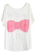 Romwe Letters And Bowknot Print White T-shirt