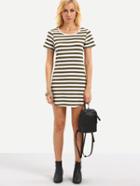 Romwe Black White Striped Short Sleeve Dress