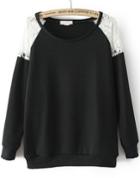 Romwe Contrast Lace Loose Black Sweatshirt