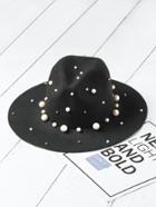 Romwe Faux Pearl Embellished Fedora Hat
