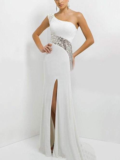 Romwe One Shoulder Sequined Slit Maxi Dress