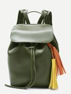 Romwe Olive Green Faux Leather Flap Top Tassel Backpack