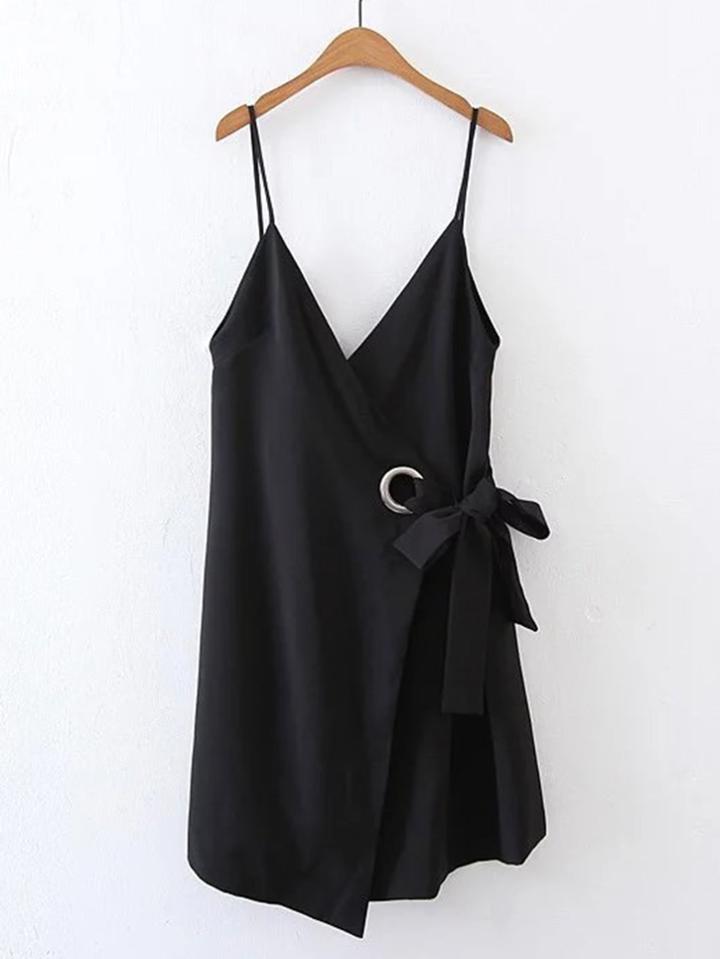 Romwe Double V Neck Ring Detail Cami Dress
