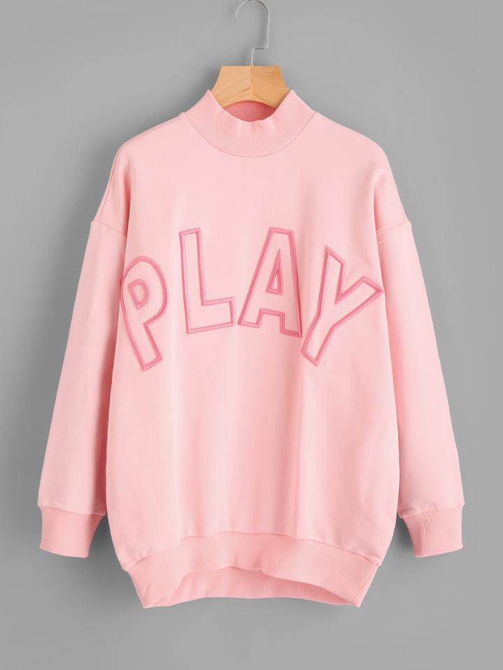 Romwe Drop Shoulder Embroidered Sweatshirt