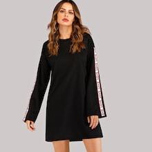 Romwe Letter Print Taped Side Dress