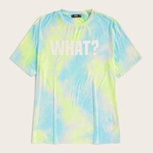Romwe Guys Letter Print Tie Dye Tee