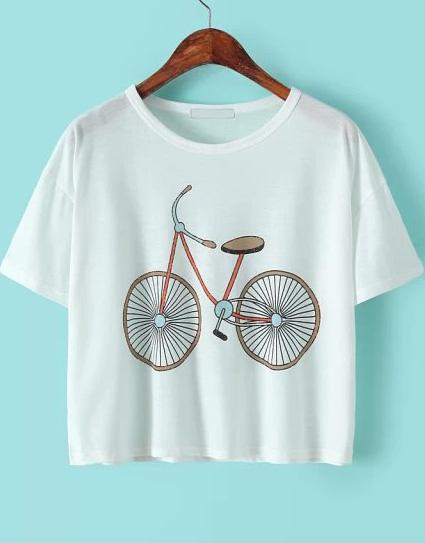 Romwe White Short Sleeve Bicycle Print T-shirt