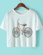 Romwe White Short Sleeve Bicycle Print T-shirt