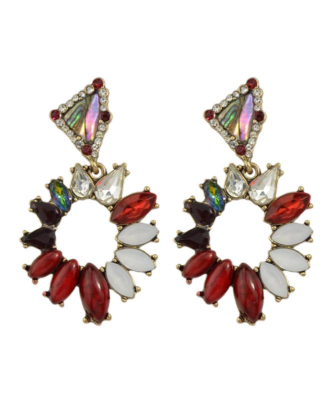 Romwe Red Rhinestone Hanging Stud Earrings