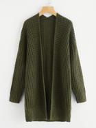 Romwe Waffle Knit Longline Sweater Coat