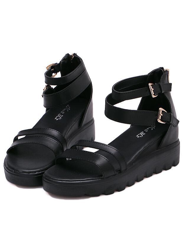 Romwe Black Buckle Strap Pu Sandals
