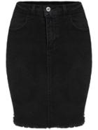 Romwe Black Frayed Denim Bodycon Skirt