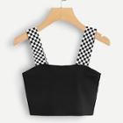 Romwe Gingham Strap Crop Top