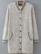 Romwe Contrast Collar Buttons Grey Cardigan