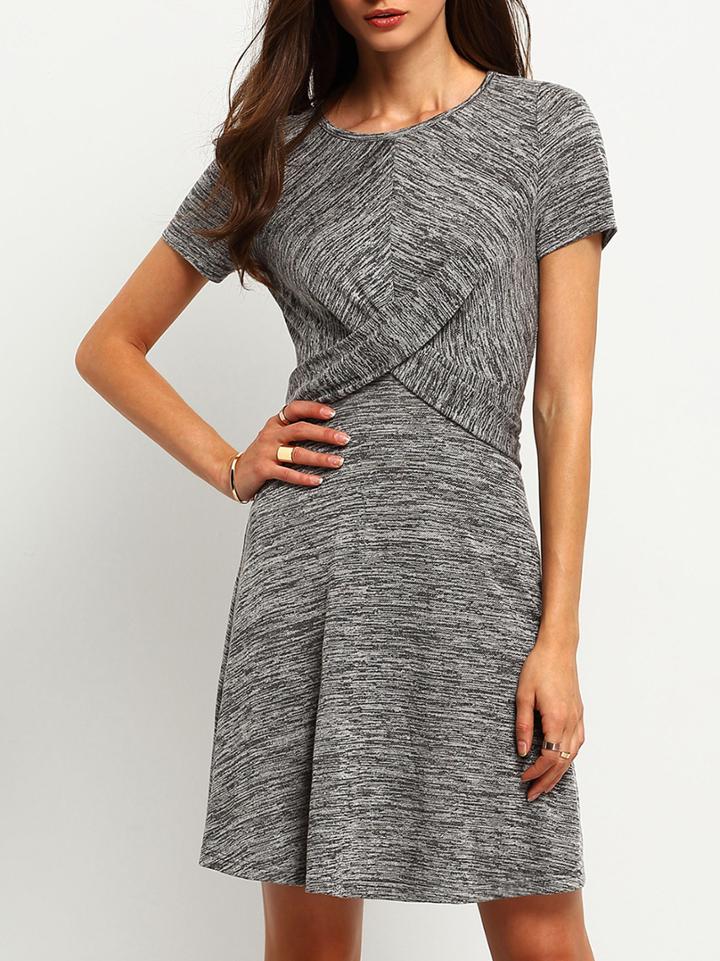 Romwe Grey Criss Cross Front A Line Dress