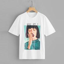 Romwe Plus Figure And Letter Print Tee