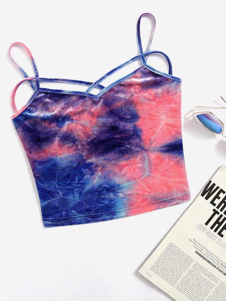 Romwe Tie Dye Strappy Velvet Cami Top