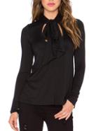 Romwe Long Sleeve Tie Slim Black T-shirt