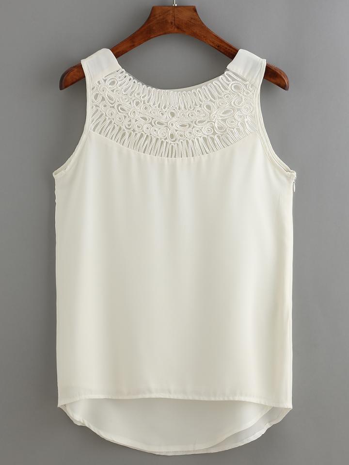 Romwe High Low Disc Flowers Chiffon Tank Top