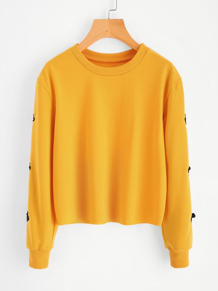 Romwe Split Sleeve Button Detail Sweatshirt