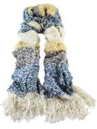 Romwe Tassel Color Block Blue Scarf