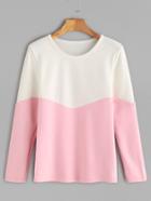 Romwe Pink Contrast Long Sleeve T-shirt