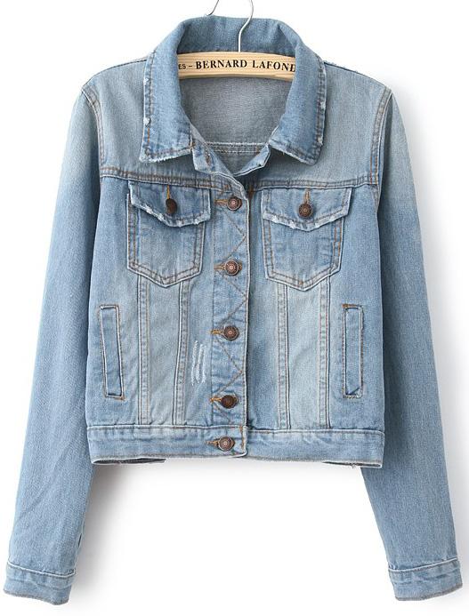 Romwe Lapel With Pocket Crop Denim Coat