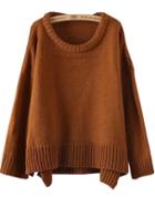 Romwe High-low Loose Knit Brown Sweater